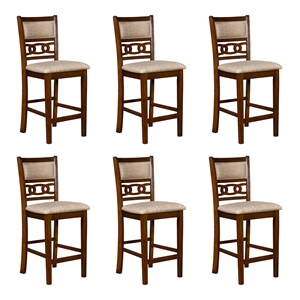 Pemberly Row Transitional Solid Wood Counter Chair in Cherry (Set of 6)