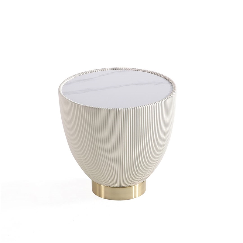Pemberly Row Contemporary End Table with Steel Frame in Cream - Set of 2