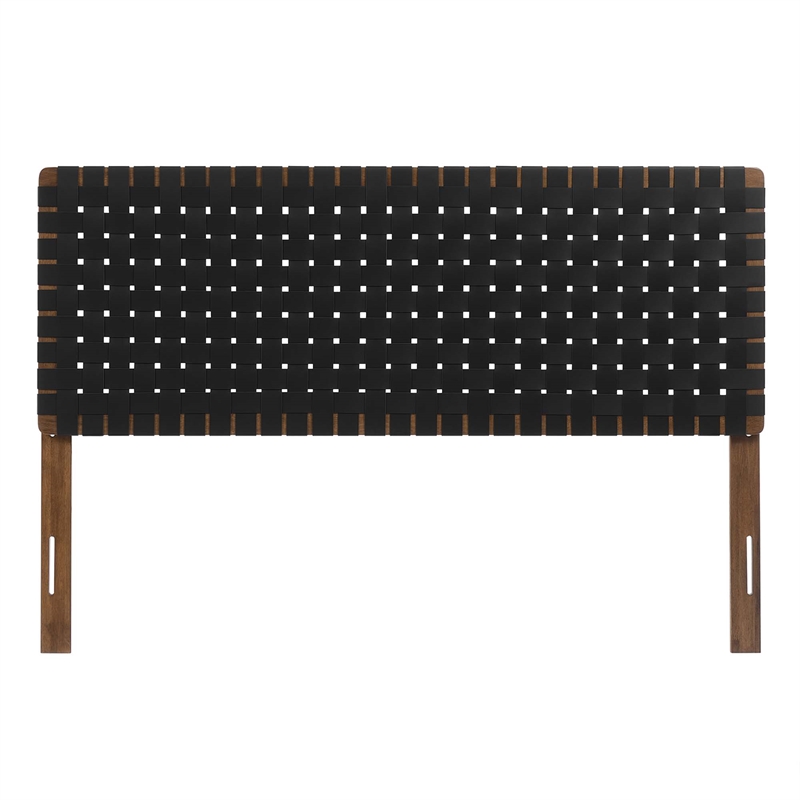 Pemberly Row Weave Vegan Leather Queen Headboard in Walnut Black