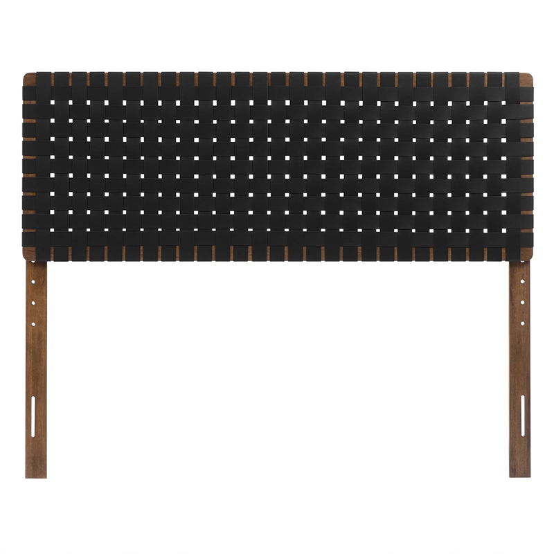 Pemberly Row Weave Vegan Leather Queen Headboard in Walnut Black