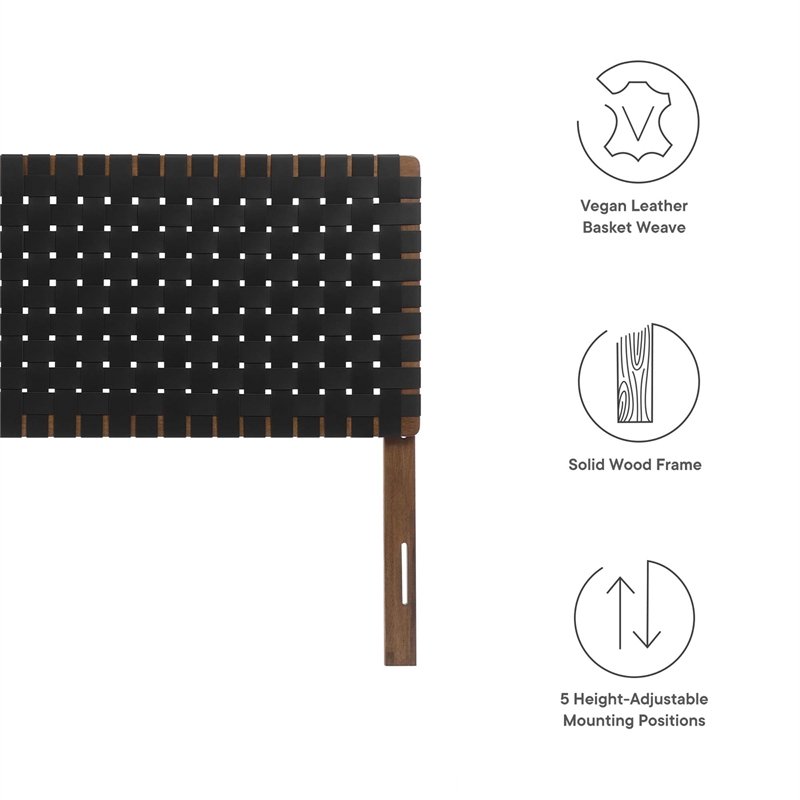 Pemberly Row Weave Vegan Leather Queen Headboard in Walnut Black