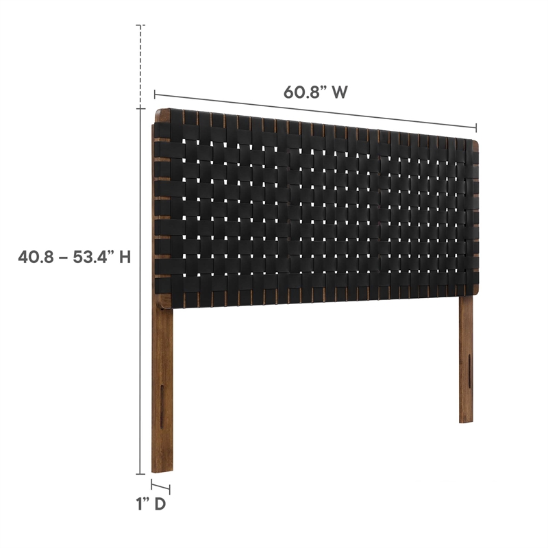 Pemberly Row Weave Vegan Leather Queen Headboard in Walnut Black