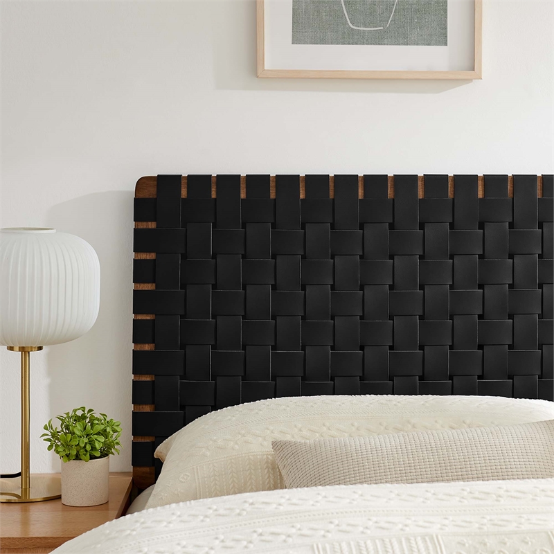 Pemberly Row Weave Vegan Leather Queen Headboard in Walnut Black