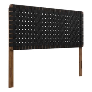 Pemberly Row Weave Vegan Leather Queen Headboard in Walnut Black