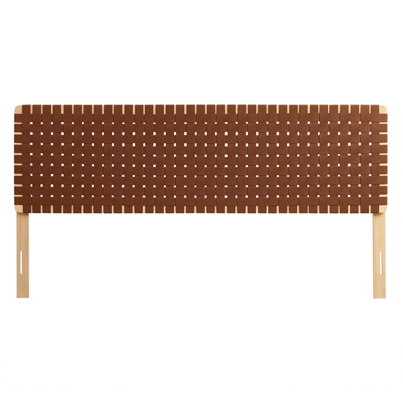 Pemberly Row Weave Vegan Leather King Headboard in Natural Brown