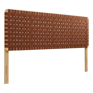 Pemberly Row Weave Vegan Leather King Headboard in Natural Brown