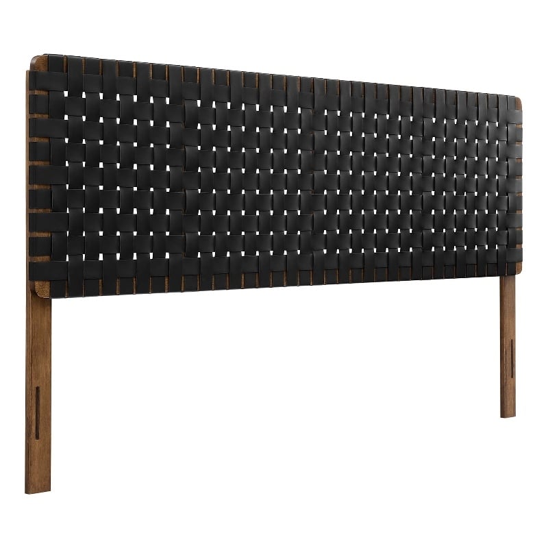 Pemberly Row Weave Vegan Leather King Headboard in Walnut Black