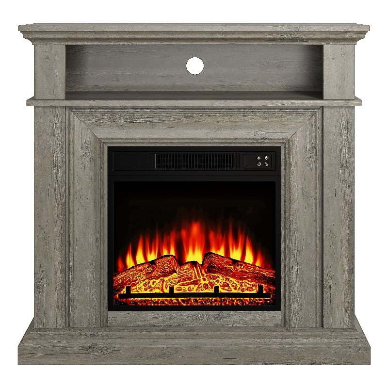 Pemberly Row 36-Inch Electric Fireplace with Mantel & Wood Finish - Wood Brown