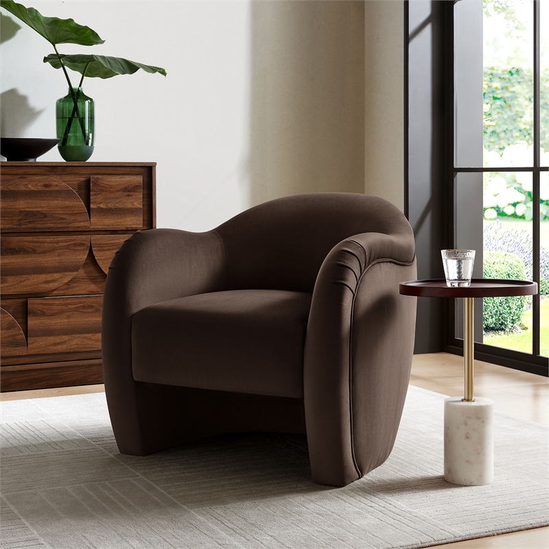 Pemberly Row Contemporary Wood Accent Chair in Chocolate Brown
