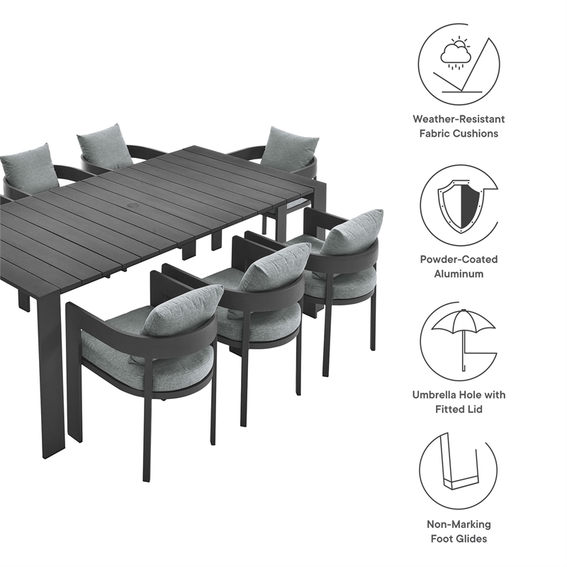 Pemberly Row Contemporary Aluminum Dining Set in Gray Finish