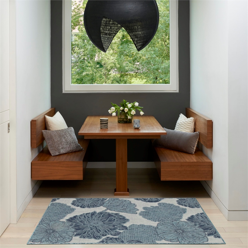 Pemberly Row Contemporary 2' x 4' Blue Polypropylene Area Rug