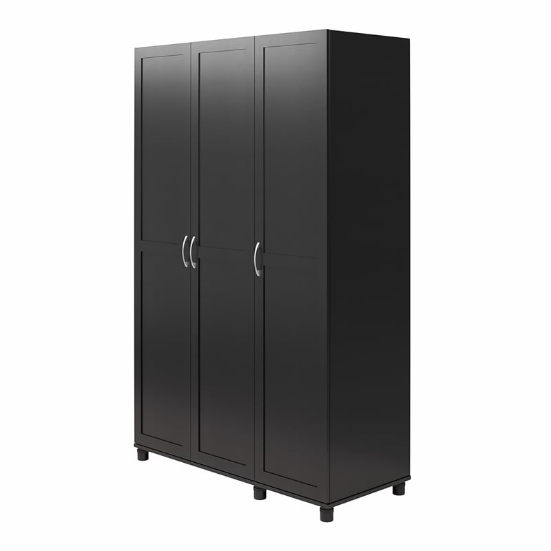 Pemberly Row 3 Door Wardrobe with Hanging Rod and Adjustable Shelving in Black