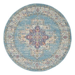 Pemberly Row 4' x Round Ivory Light Blue Fabric Bohemian Area Rug (4' Round)