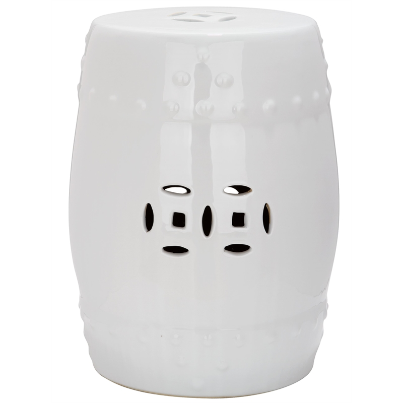 Pemberly Row Contemporary Ceramic Garden Stool in White Finish