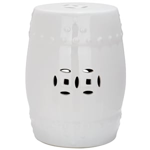 Pemberly Row Contemporary Ceramic Garden Stool in White Finish