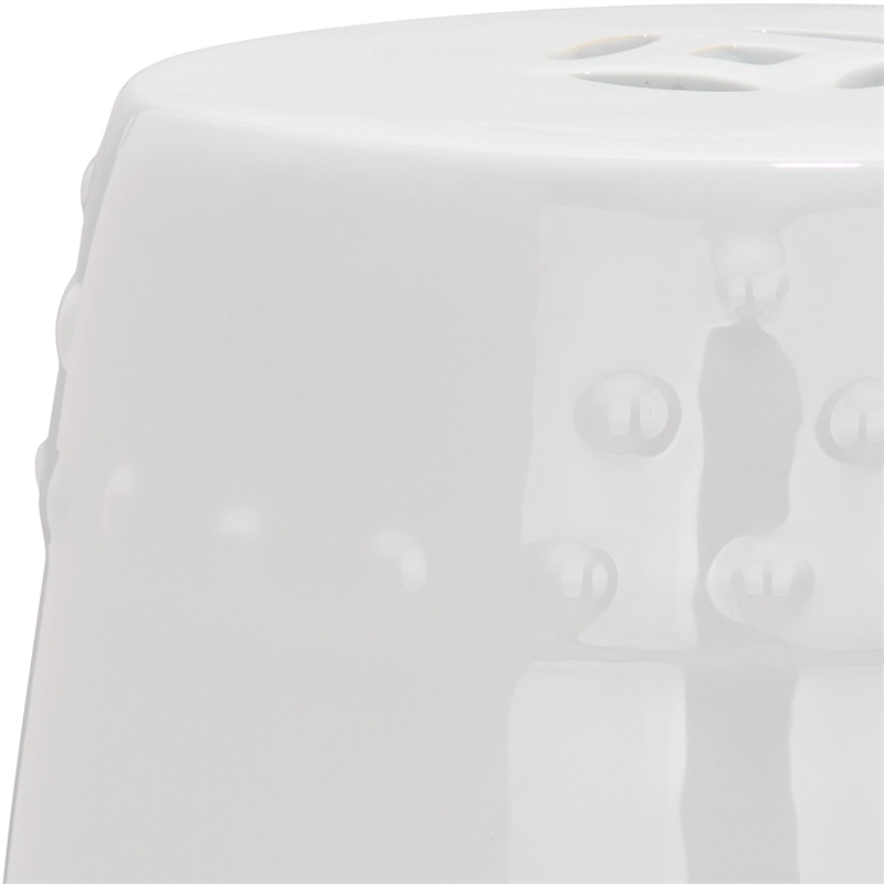 Pemberly Row Contemporary Ceramic Garden Stool in White Finish