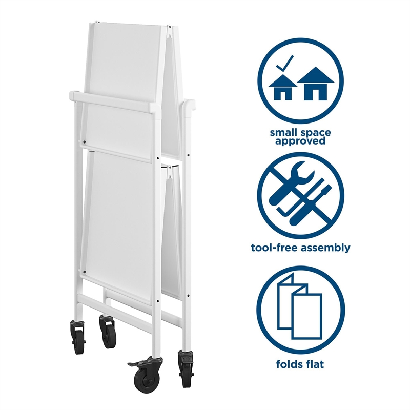 Pemberly Row Transitional Smartfold Folding Serving Bar Cart in White