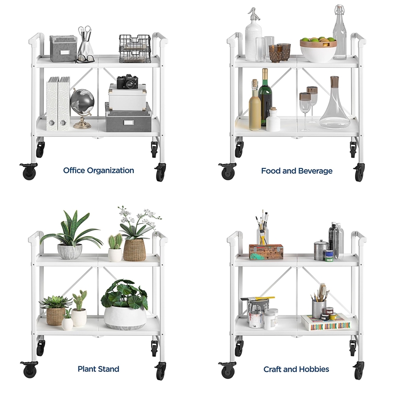 Pemberly Row Transitional Smartfold Folding Serving Bar Cart in White