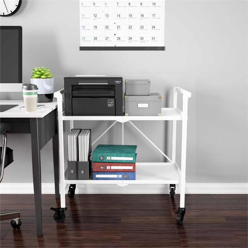 Pemberly Row Transitional Smartfold Folding Serving Bar Cart in White