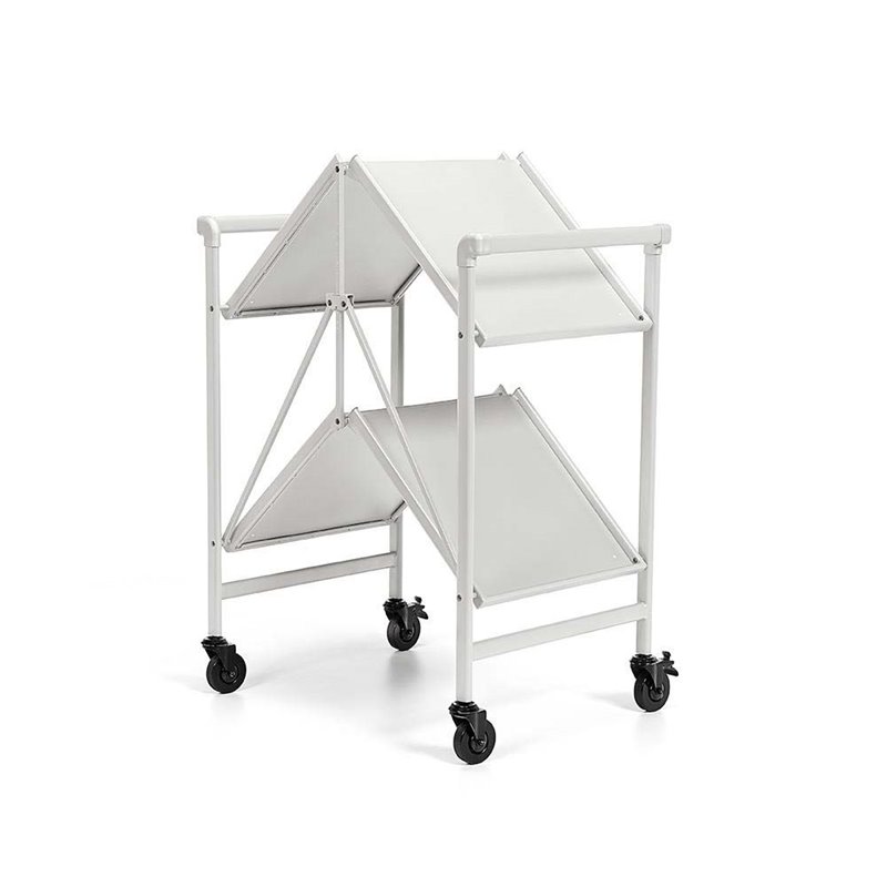 Pemberly Row Transitional Smartfold Folding Serving Bar Cart in White