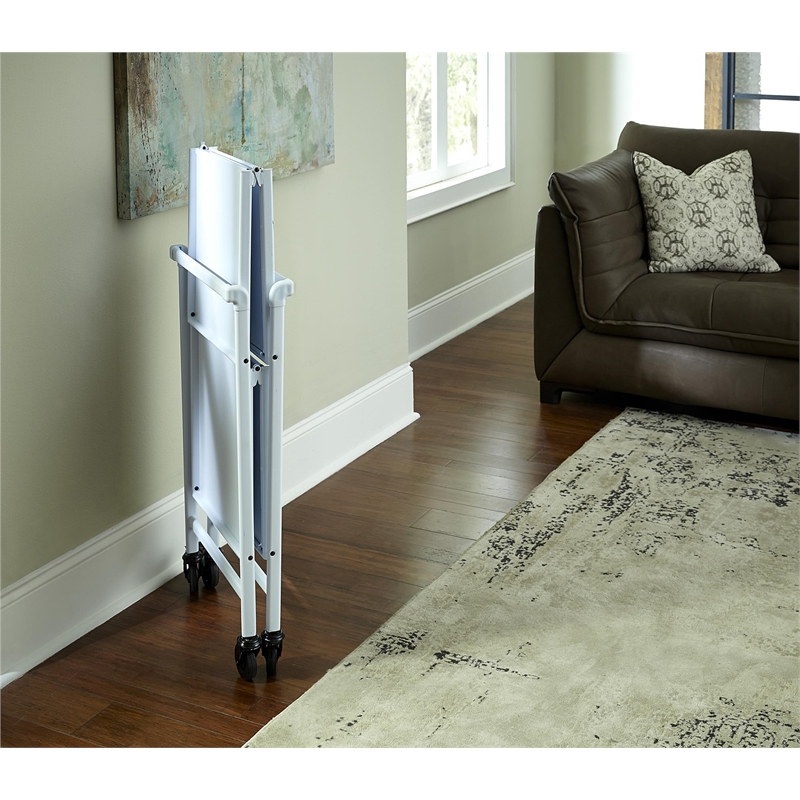 Pemberly Row Transitional Smartfold Folding Serving Bar Cart in White
