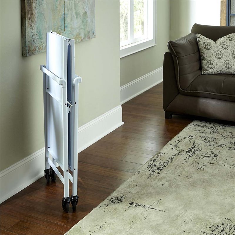 Pemberly Row Transitional Smartfold Folding Serving Bar Cart in White