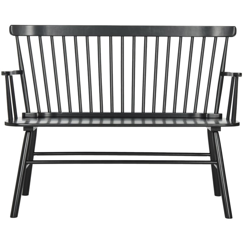 Pemberly Row Contemporary Wood Spindle Settee in Black Finish
