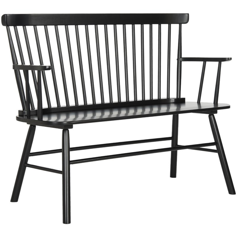 Pemberly Row Contemporary Wood Spindle Settee in Black Finish
