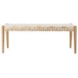Pemberly Row Contemporary Leather Bench in Off White and Light Oak