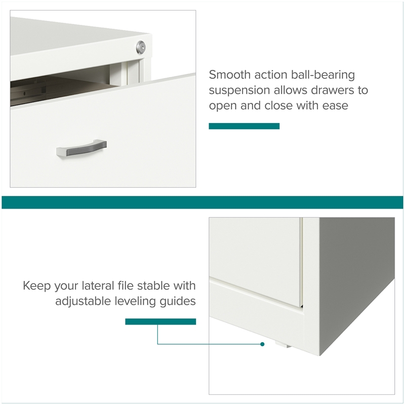 Pemberly Row Home Office Lateral Metal Filing Cabinet 30 in. Wide 2 Drawer White