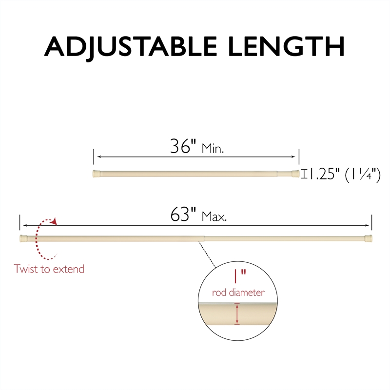 Pemberly Row Classic Adjustable 36-inch to 63-inch Shower Rod in Bone