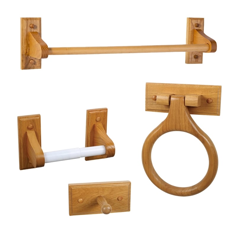 Pemberly Row 4-Piece Wood Bathroom Hardware Kit in Honey Oak
