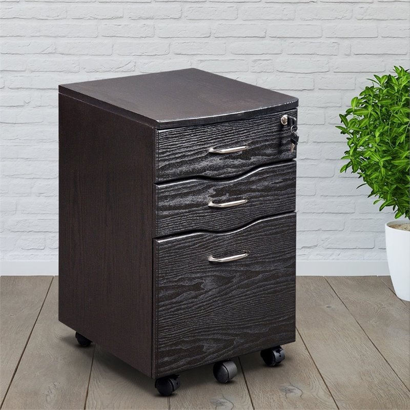 Pemberly Row Contemporary 3 Drawer Mobile File Cabinet in Espresso