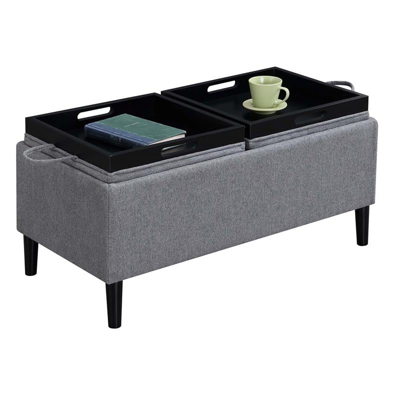 Pemberly Row Storage Ottoman with Trays Gray Fabric/Wood Legs