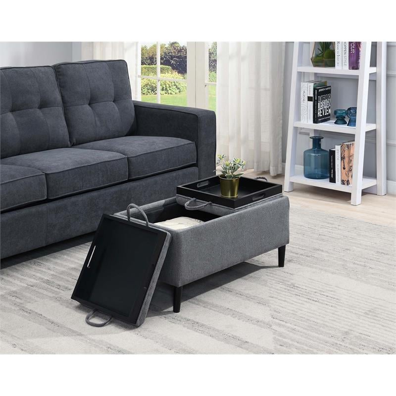 Pemberly Row Storage Ottoman with Trays Gray Fabric/Wood Legs