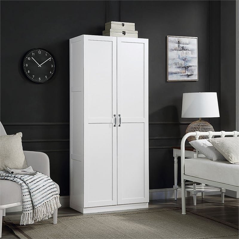 Pemberly Row Contemporary Engineered Wood Storage Closet in White