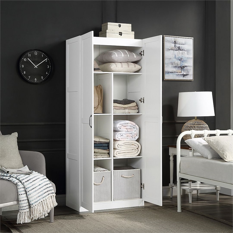 Pemberly Row Contemporary Engineered Wood Storage Closet in White