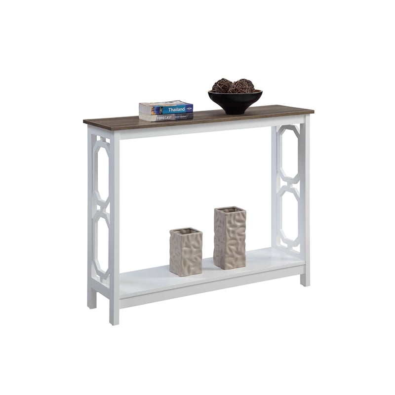 Pemberly Row Omega Console Table in White and Driftwood Brown Wood