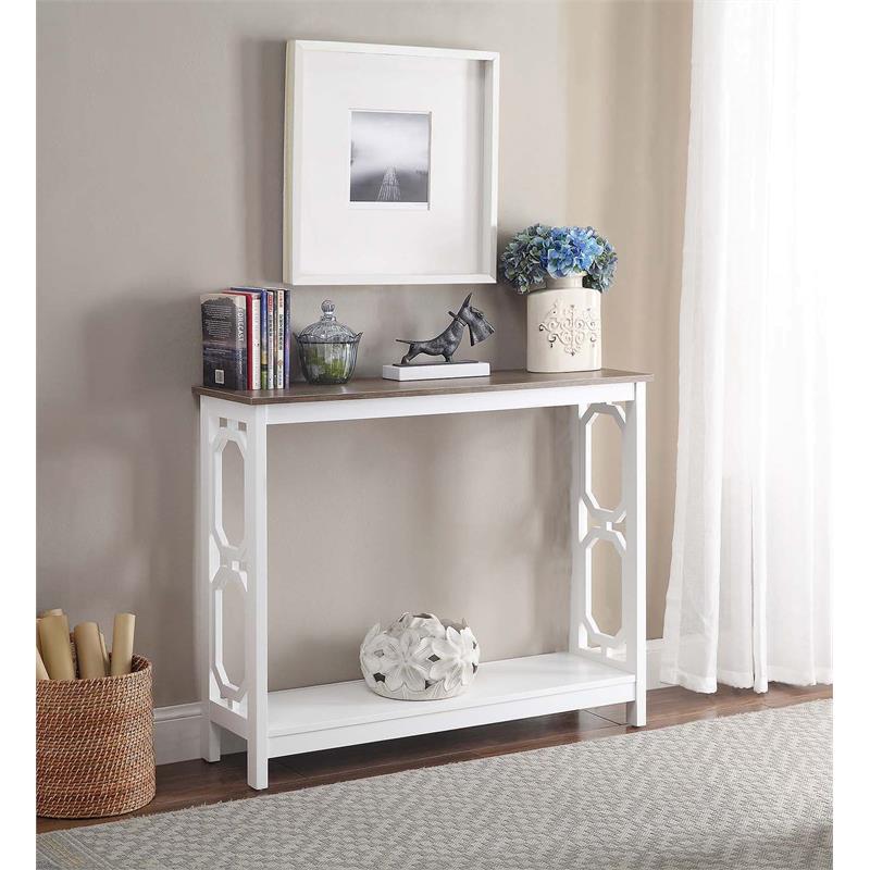 Pemberly Row Omega Console Table in White and Driftwood Brown Wood