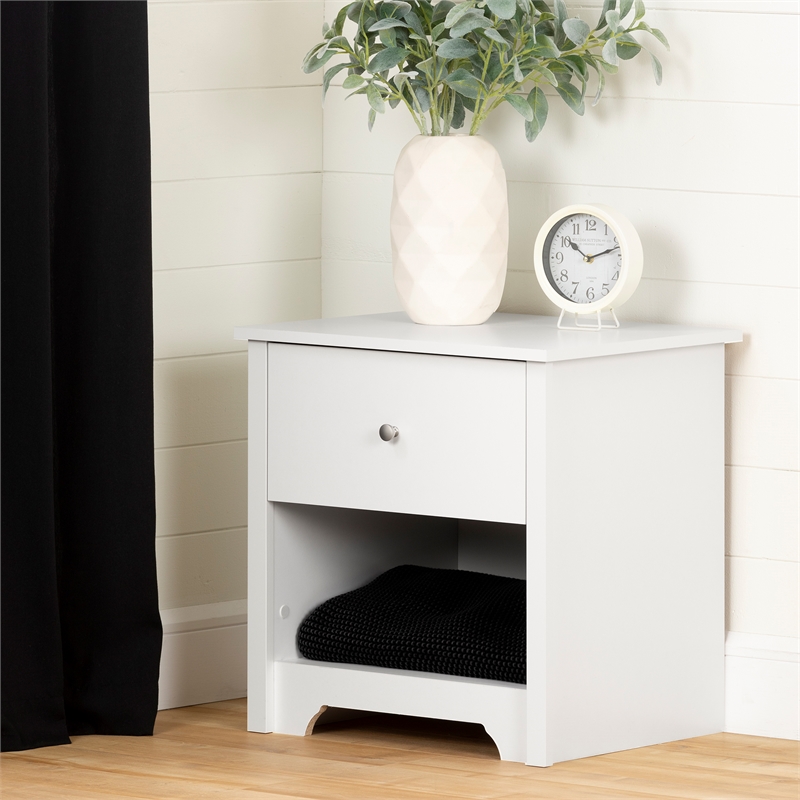 Pemberly Row Contemporary Wood Nightstand in Pure White Finish