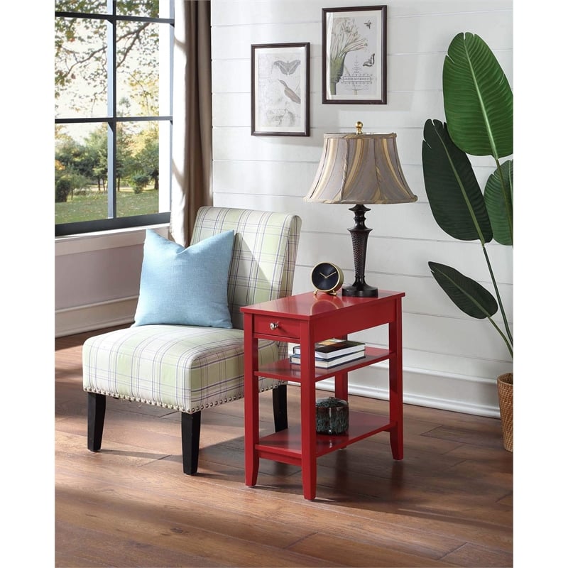 Pemberly Row Three Tier End Table With Drawer in Red Wood Finish