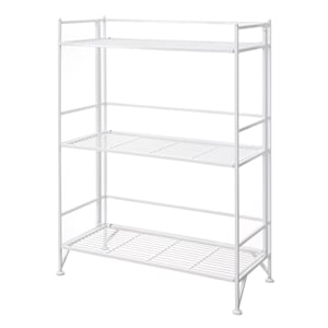 Pemberly Row Transitional Three-Tier Wide Folding Shelf in White Metal