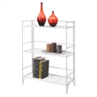 Pemberly Row Transitional Three-Tier Wide Folding Shelf in White Metal