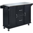Pemberly Row Wood Kitchen Cart with Stainless Steel Top in Black