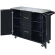 Pemberly Row Wood Kitchen Cart with Stainless Steel Top in Black