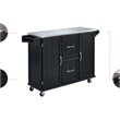 Pemberly Row Wood Kitchen Cart with Stainless Steel Top in Black