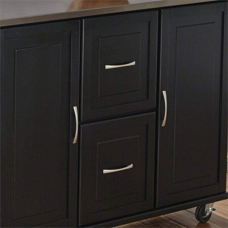 Pemberly Row Wood Kitchen Cart with Stainless Steel Top in Black