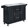 Pemberly Row Wood Kitchen Cart with Stainless Steel Top in Black