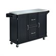 Pemberly Row Wood Kitchen Cart with Stainless Steel Top in Black