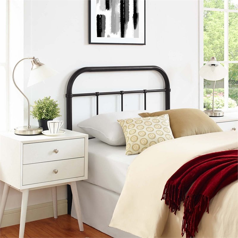 Pemberly Row Twin Powder Coated Steel Headboard in Brown Finish